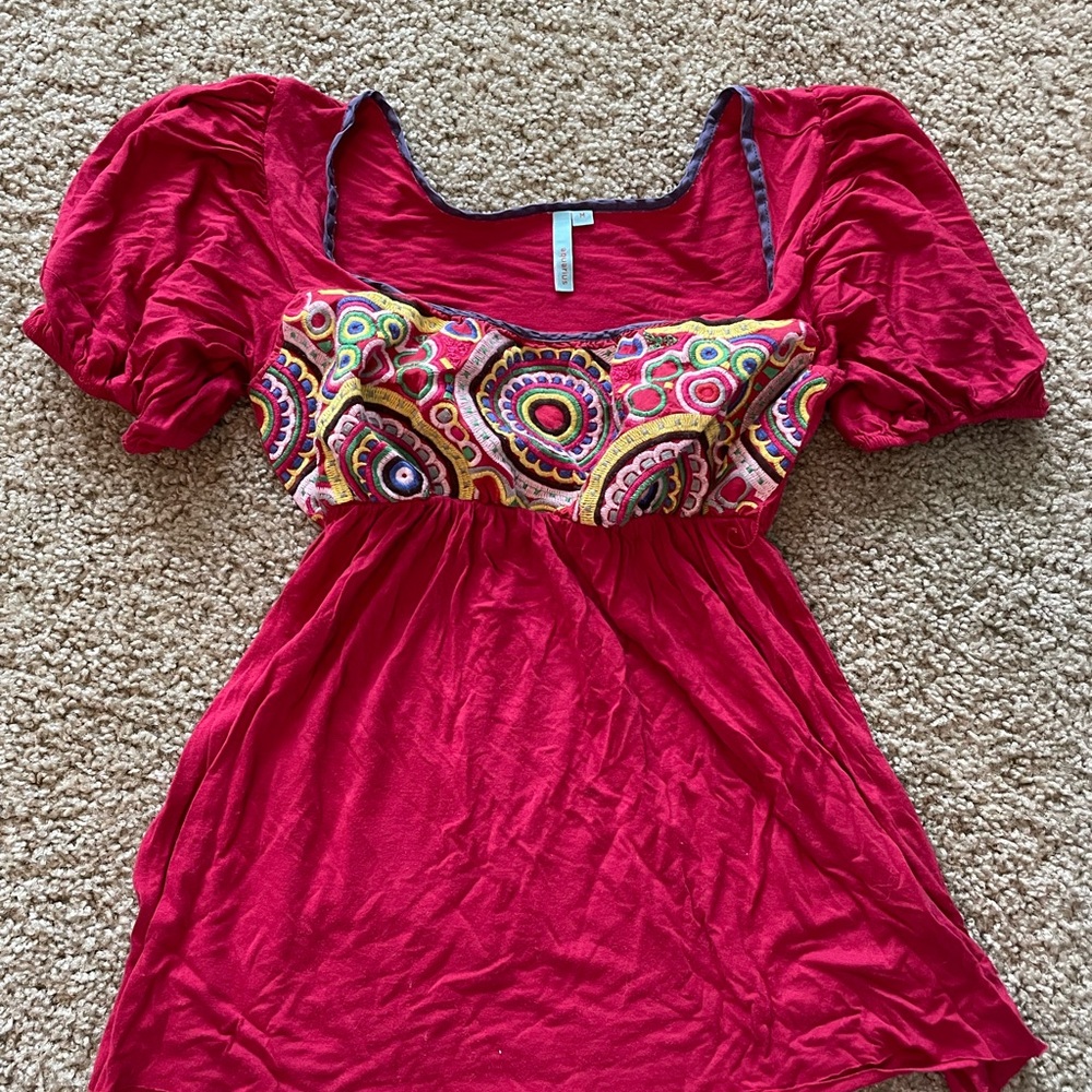 Vibrant Red Patterned Blouse
